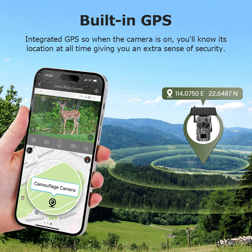 INQMEGA 3MP Solar 4G Smart GPS Positioning Hunting Camera Waterproof Animal Camera Outdoor Monitoring Temperature Detection Cam