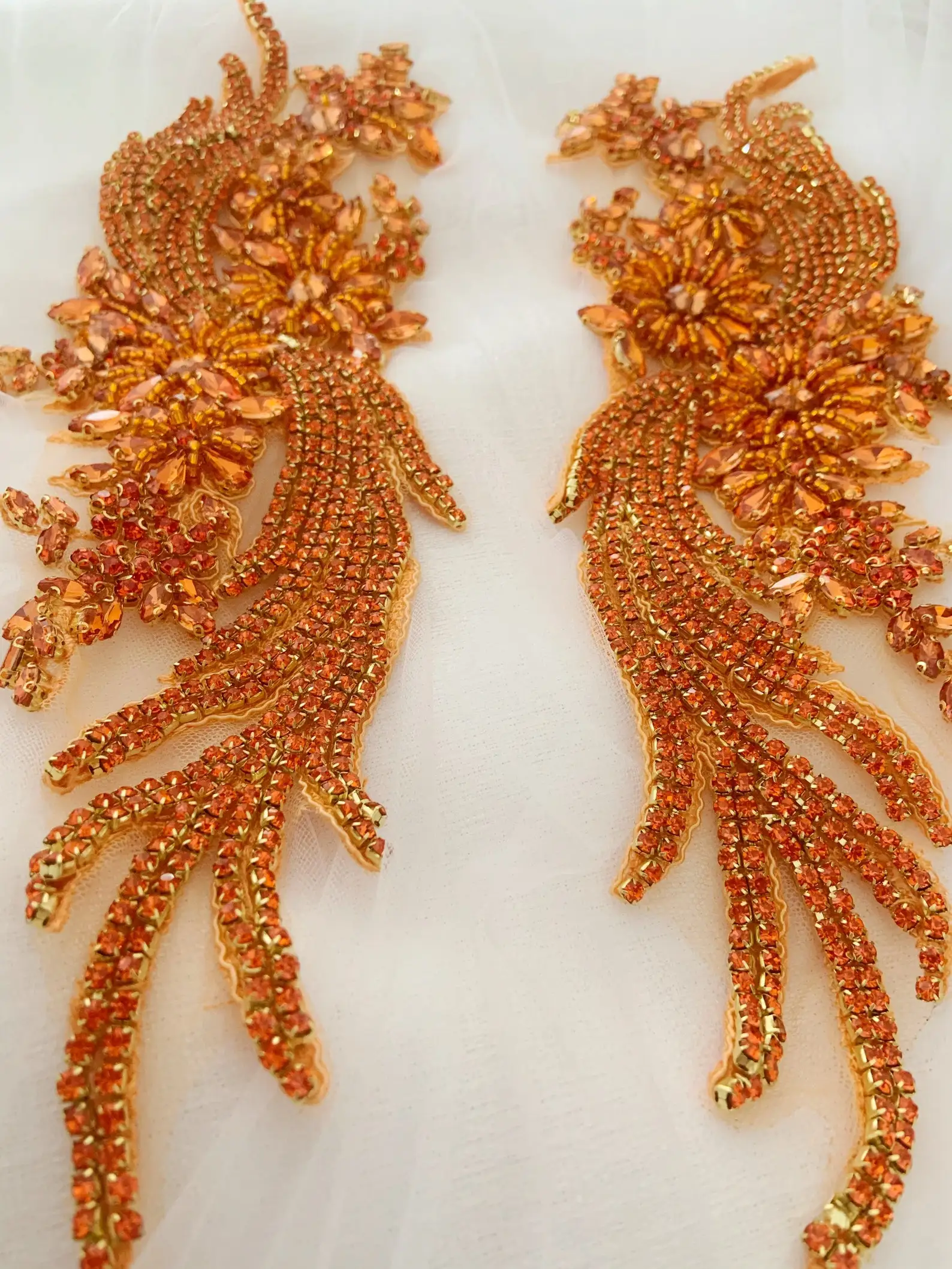 Orange Crystal Rhinestone Applique Brown Diamante Appliques Sash Belt DIY Iron Glue on Bridal Wedding Bridesmaids Dress Gown