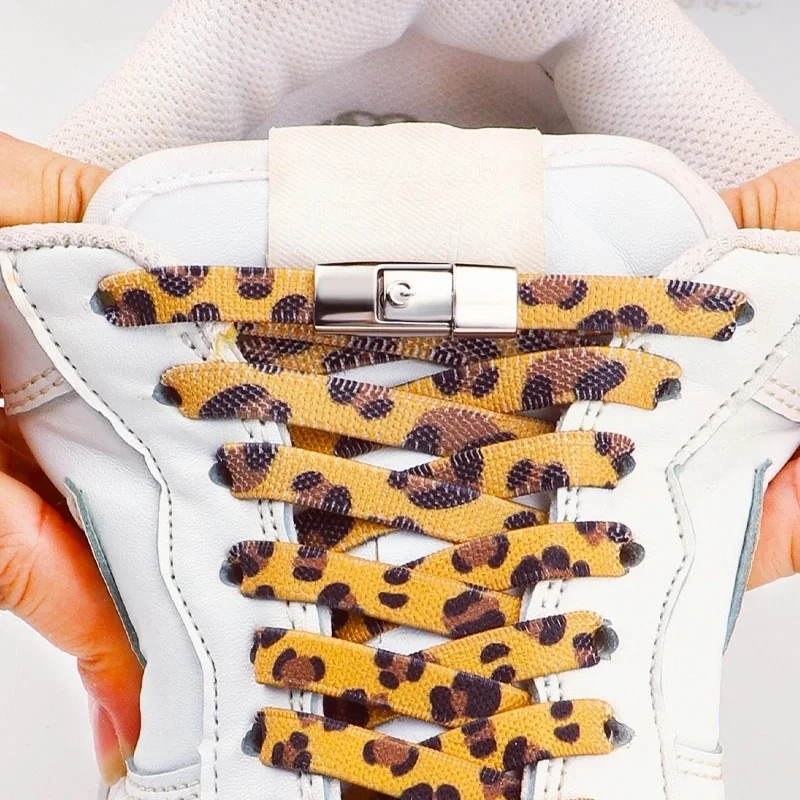Lacets de chaussures sans cravate, lacets à verrouillage à pression, sans attaches, motif Animal tigre/léopard, lacets élastiques, baskets, accessoires de chaussures