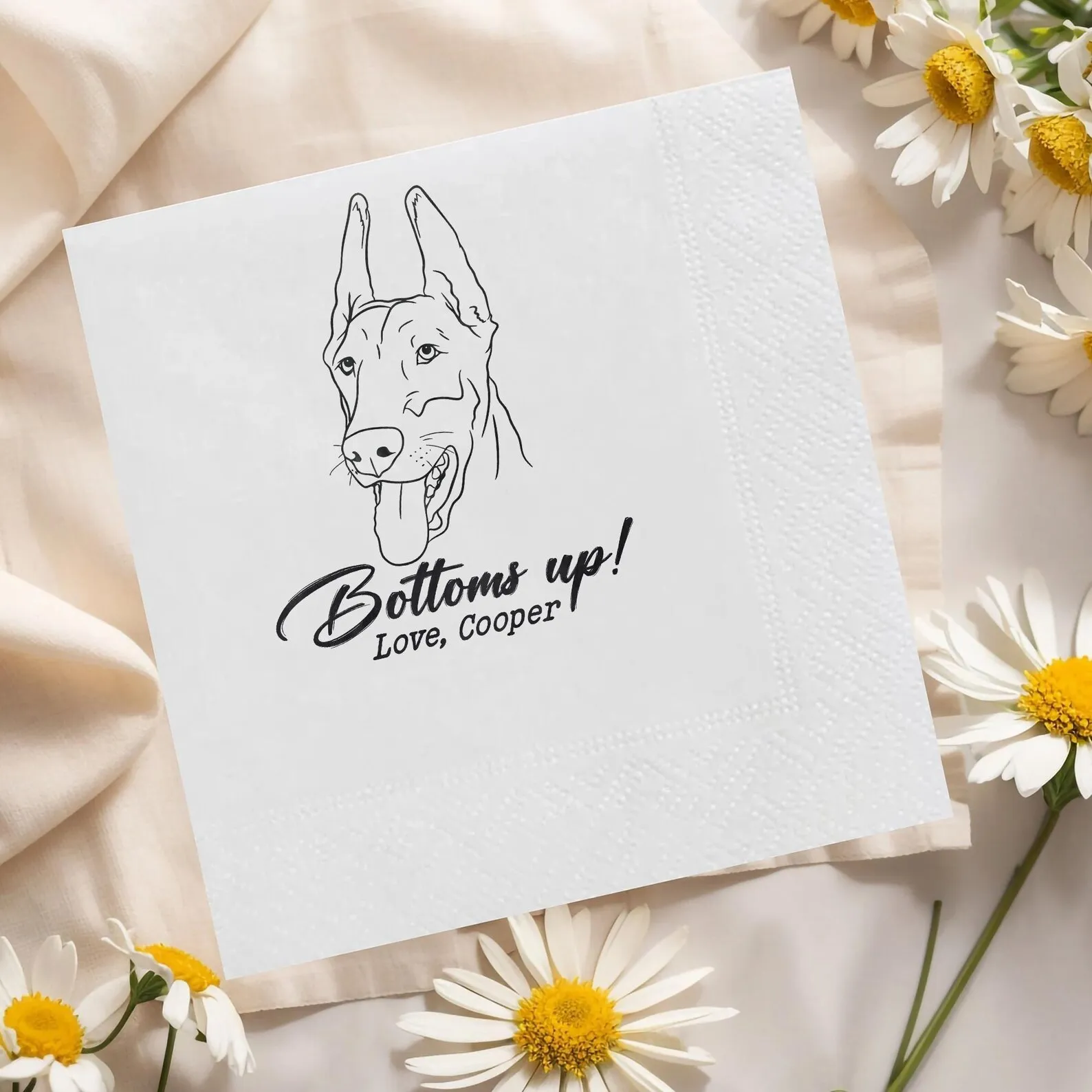 50pcs Custom Dog Wedding Cocktail Napkins, Pet Portrait From Photo + Name, Personalized Dog Wedding Napkins, Custom Cat Dog Birt