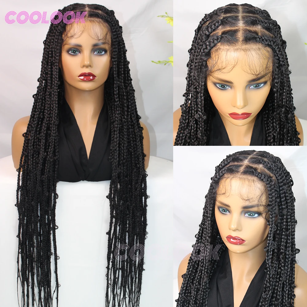 36 "الدانتيل الكامل فراشة كورنو شعر مستعار مضفر الاصطناعية Knotless صندوق الضفائر شعر مستعار للنساء السود Locs كورنو تجديل الباروكات
