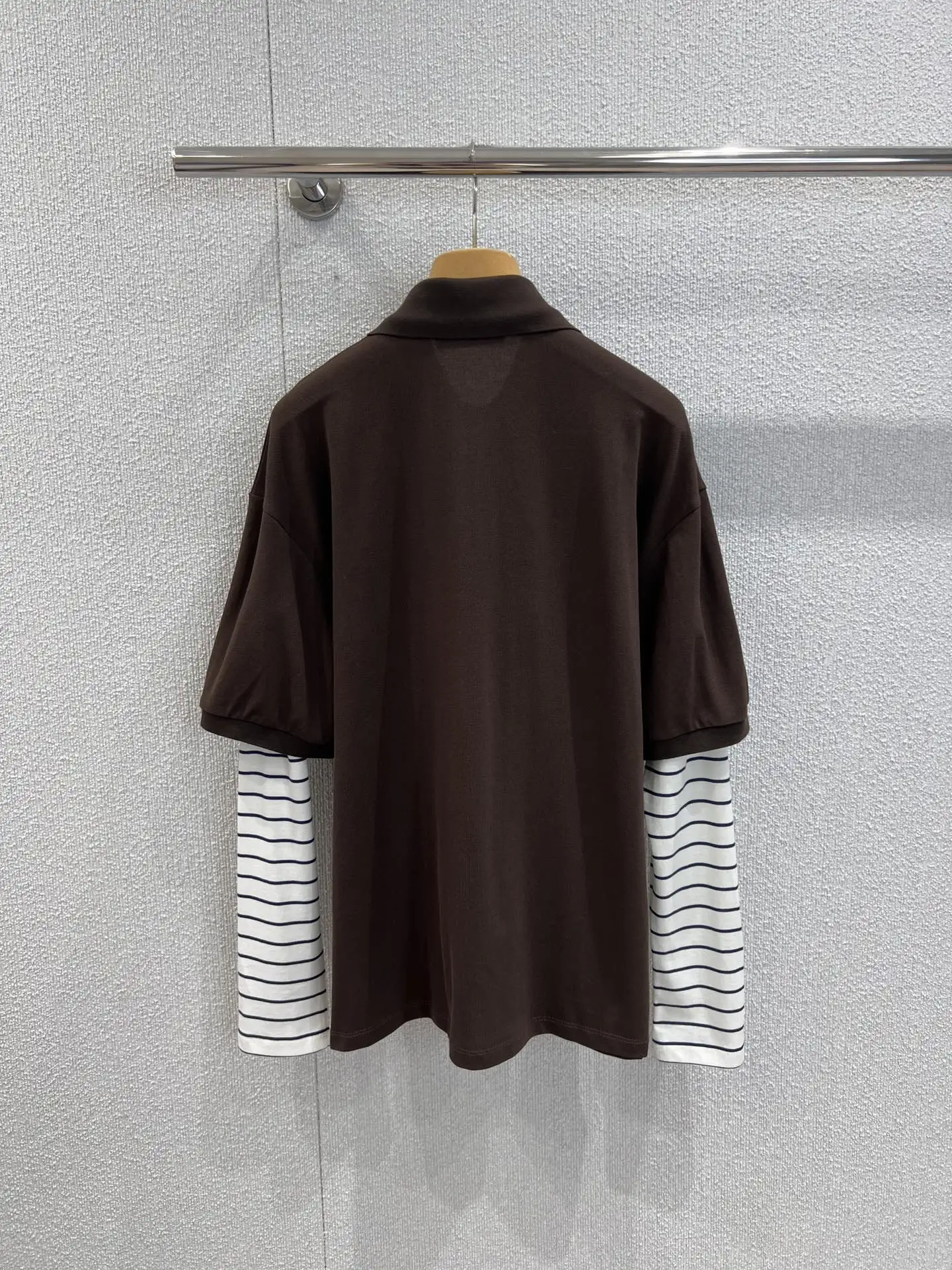 

Ladies' College-style Polo Collar Striped Fake Two-piece T-shirt Top