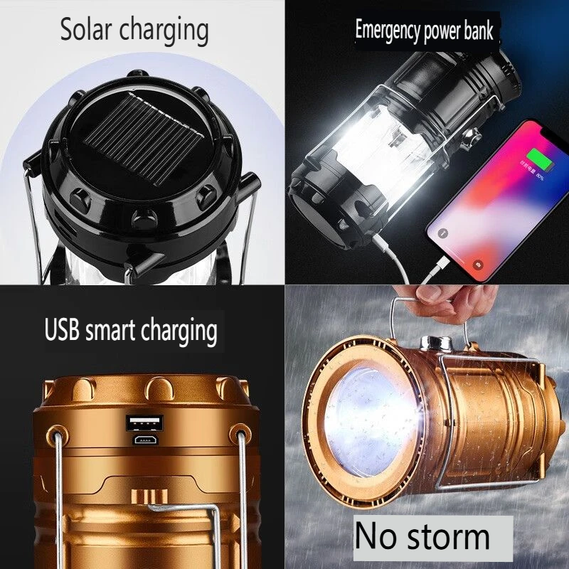 Rechargeable Solar LED Portable Telescopic Torch Lamp Flame Flashlight Emergency For Outdoor Hiking Tent Hanging Camping Light