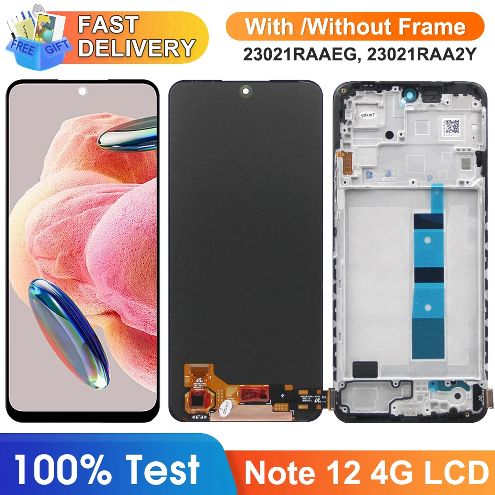 Screen for Xiaomi Redmi Note 12 4G 23021RAAEG 23021RAA2Y Lcd Display Digital Touch Screen with Frame for Redmi Note 12 4G Screen