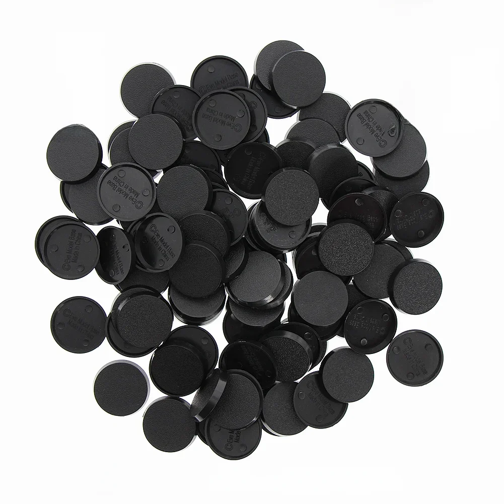 100 pièces rondes 25mm bases noires en plastique Miniature 25mm modèle Base pour jeux de guerre scène de Simulation militaire
