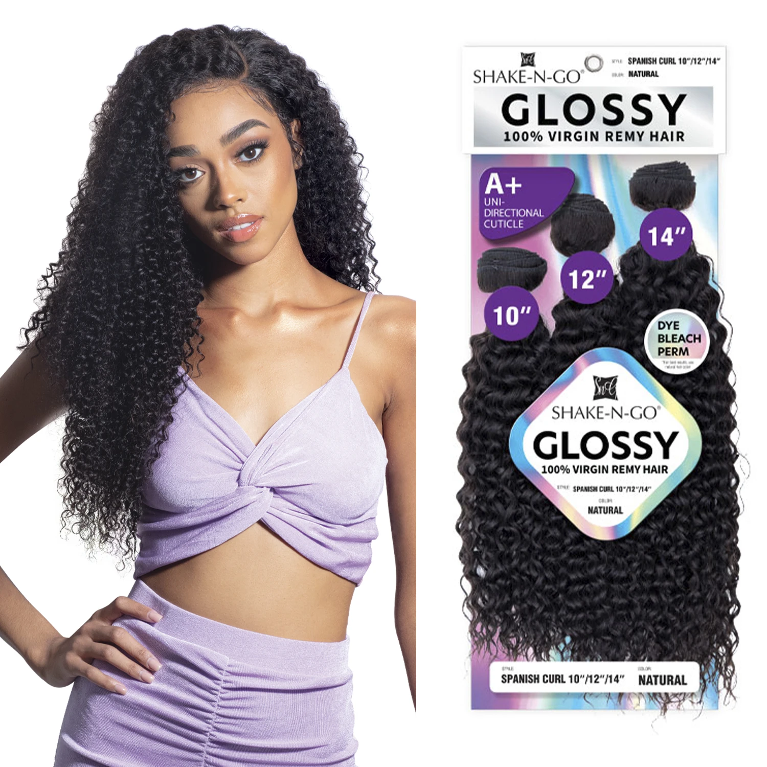 Shake-N-Go Glossy Virgin Remy Hair Weave 3 Bundles Spanish Curl – Soft, Shiny, Natural Look, Full Volume, Easy Styling