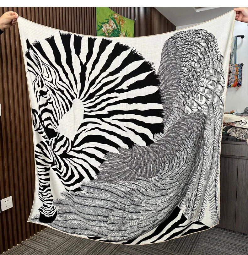 

Winter Scarf Women Silk Wool Bandanas Head Bag Scarves Christmas Gift Luxury Cachemire Head Neck Accessories Horse Print