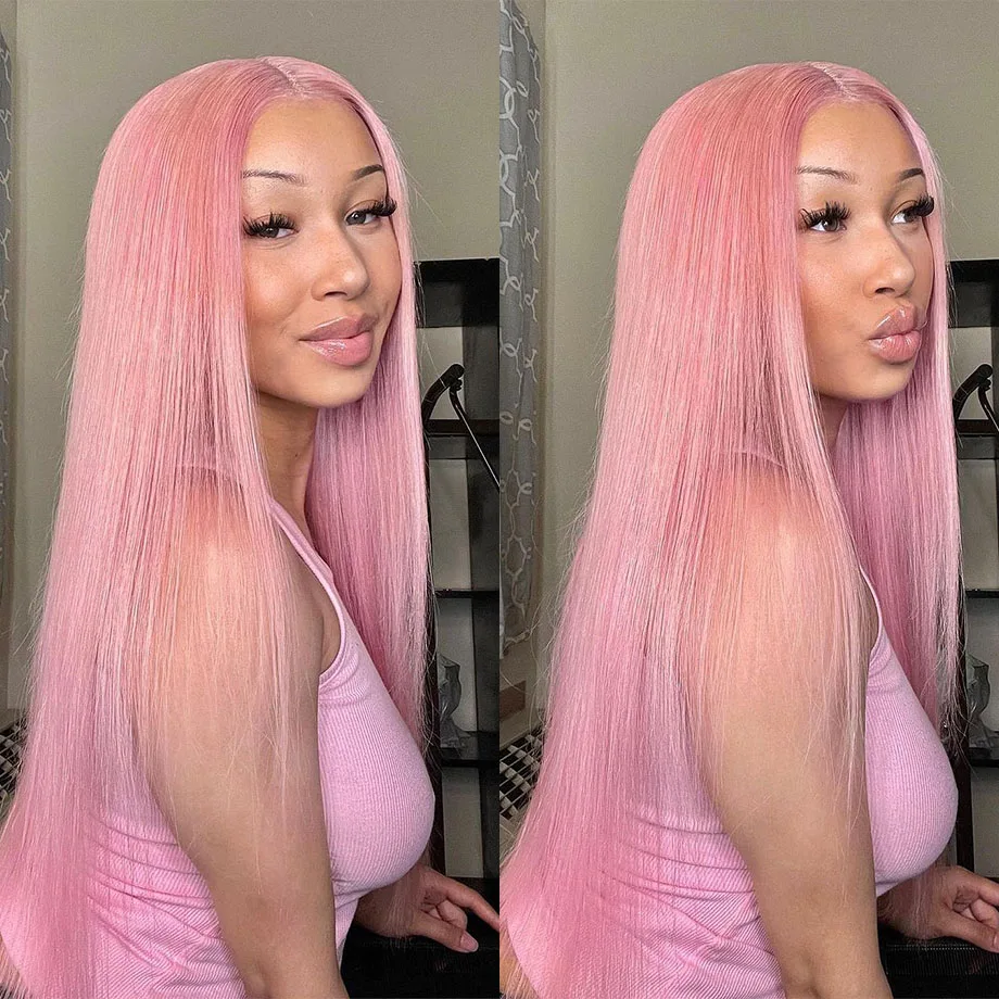 Barbie Pink Straight 13x4 Lace Front Human Hair Wigs For Women 13x6 Straight Lace Frontal Wig  Braizilian Pink Hair Wig