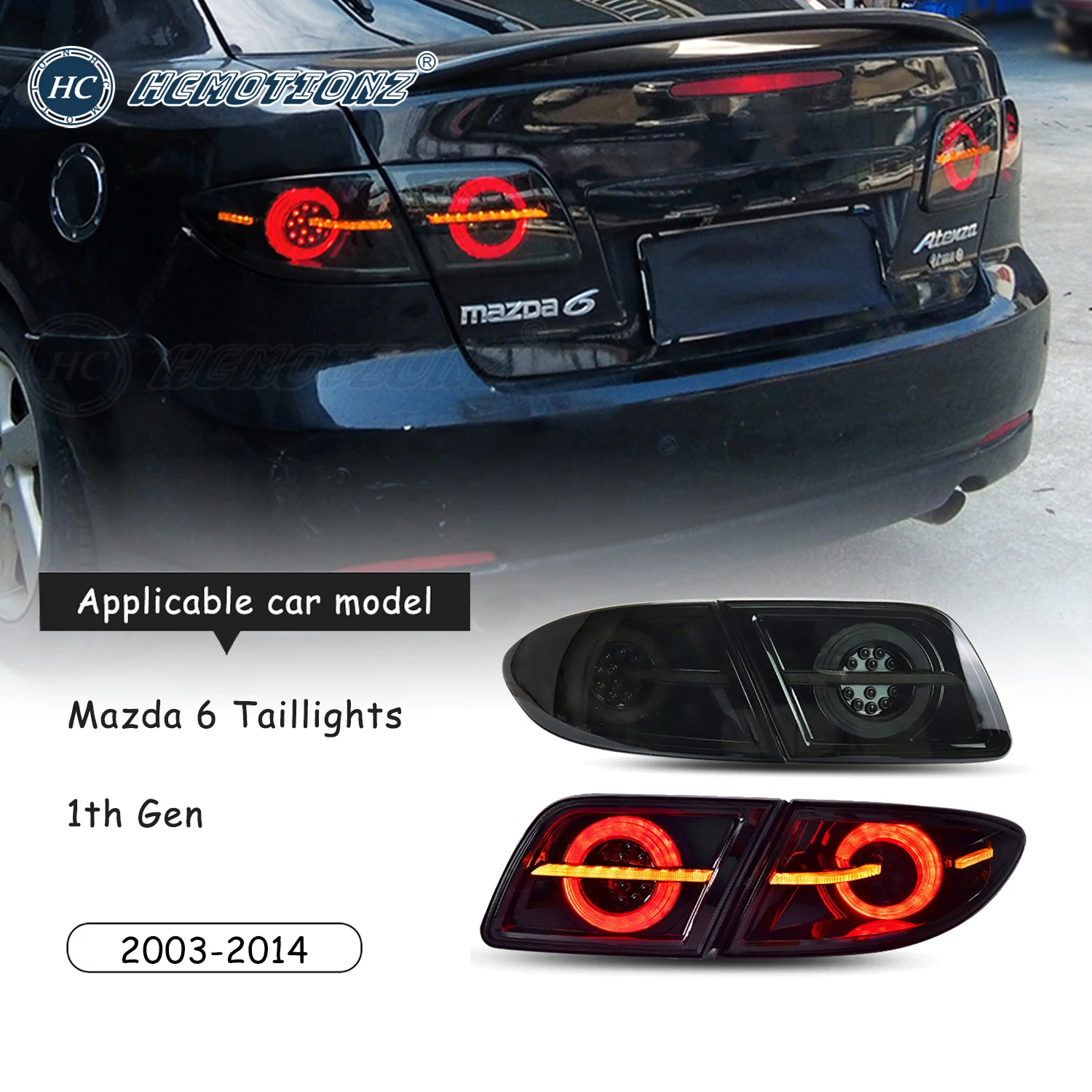 HCMOTIONZ LED Tail Lights for Mazda 6 1th Gen 2003-2014 Car Styling Back Rear Lamps Assembly DRL Animation Accessories