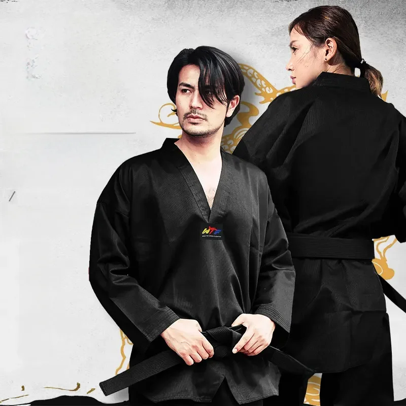 Uniforme de taekwondo noir pour adultes et enfants, olympiques en coton, vêtements de taekwondo masculins et féminins, ensemble de tae kwon do