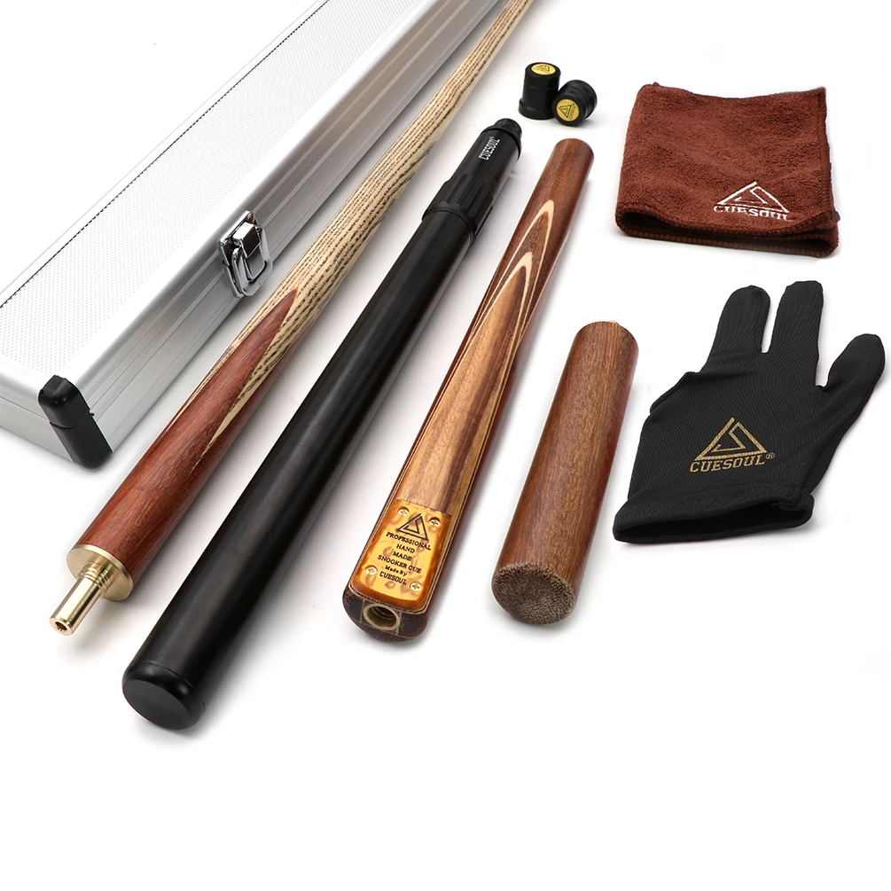 CUESOUL 57 "Snooker Cue Handcraft 3/4 Jointed met Mini Butt End Uitbreiding Verpakt in Aluminium Cue Case