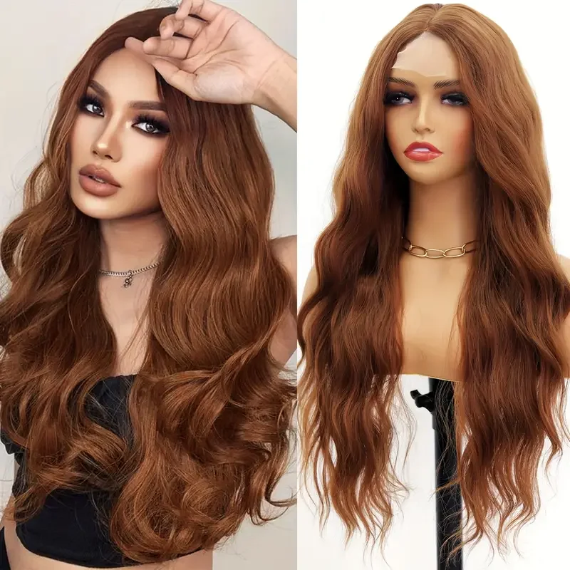 

24 inches Long Curly Brown Wig Light Brown Wavy Wig Synthetic Heat Resistant Wig Natural Brown Colorful Ladies Wigs Daily Cospla