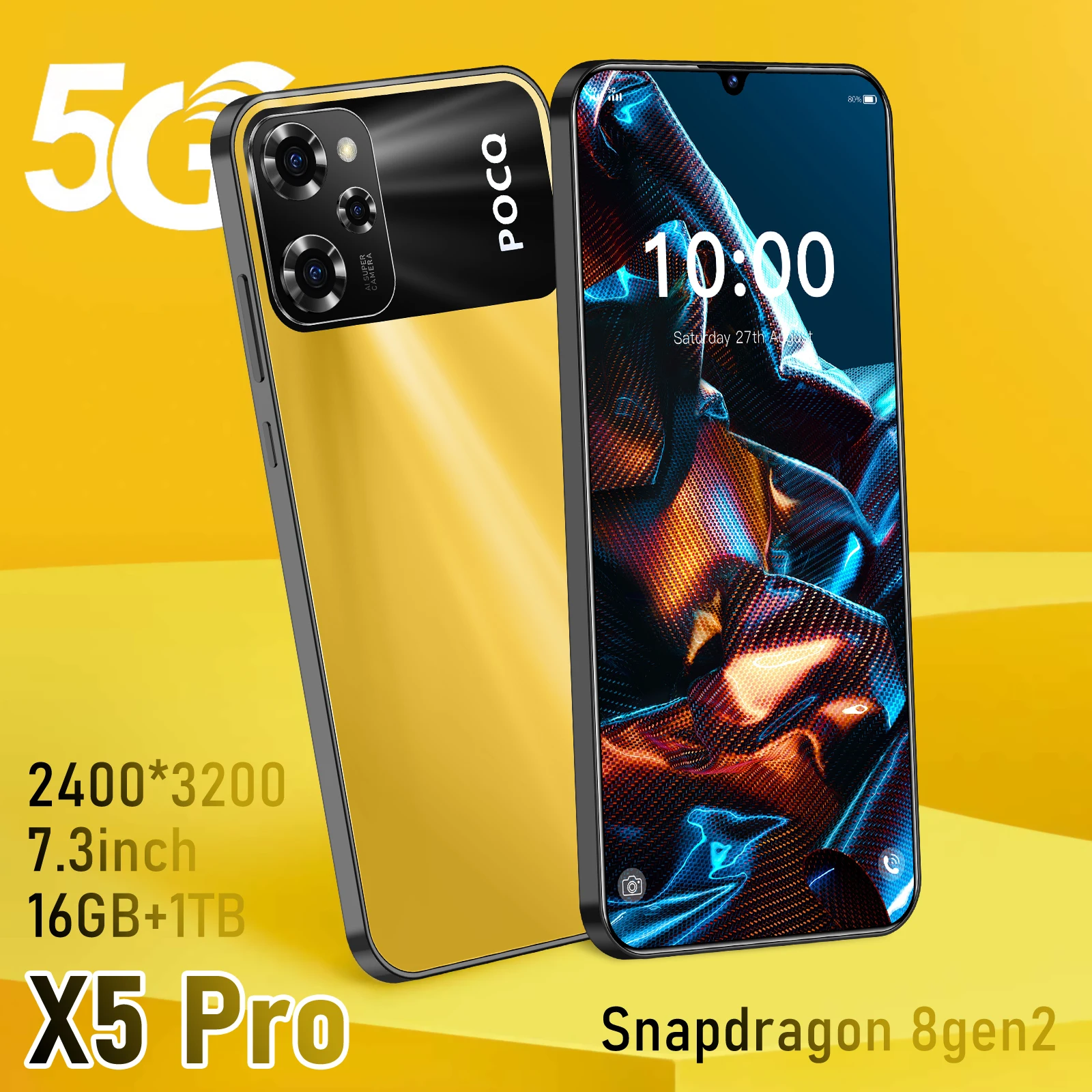 2025 X5 Pro Smartphone 7.3 inch Full Screen 4G/5G Cell Phone 16TB+1TB 6800mAh Mobile Phones 108MP Global Version Celulares