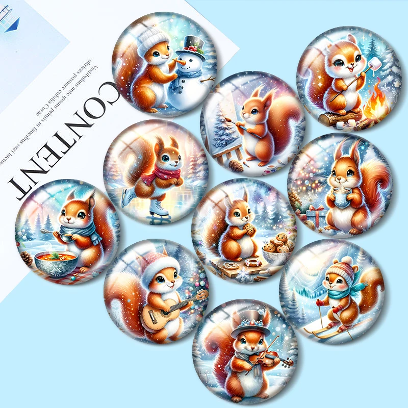 

Cute Winter Squirrel for jewelry production 12mm/25mm/30mm Round photo glass cabochon demo flat backMaking findings