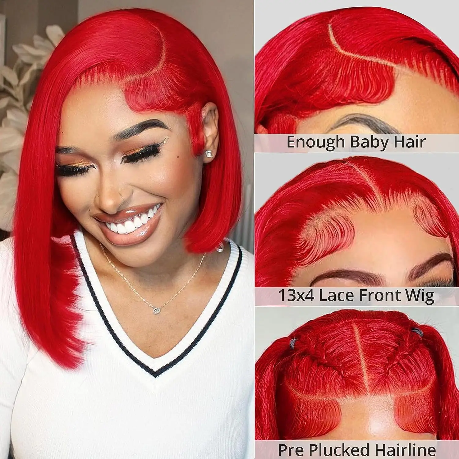 Pelucas delanteras de encaje Bob rojo 13x4, cabello humano liso de 180% de densidad, pelucas Bob con malla frontal transparente HD, peluca Bob de color de cabello humano