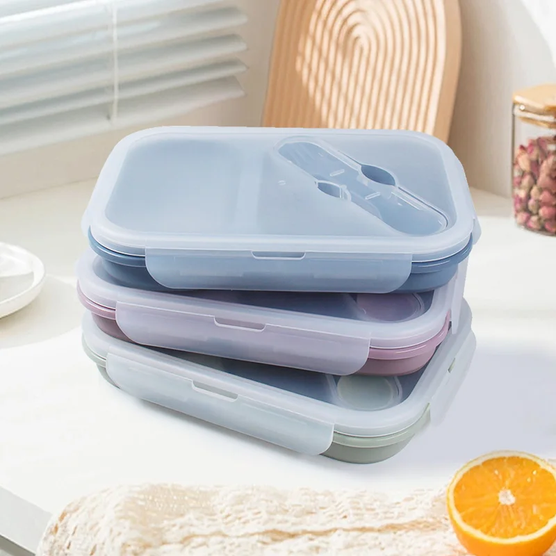 1 Pcs Food Storage Folding Lunch Box Silicone Portable Microwave Lunch Box Salad Fruit Food Container Storage Tableware Picnic