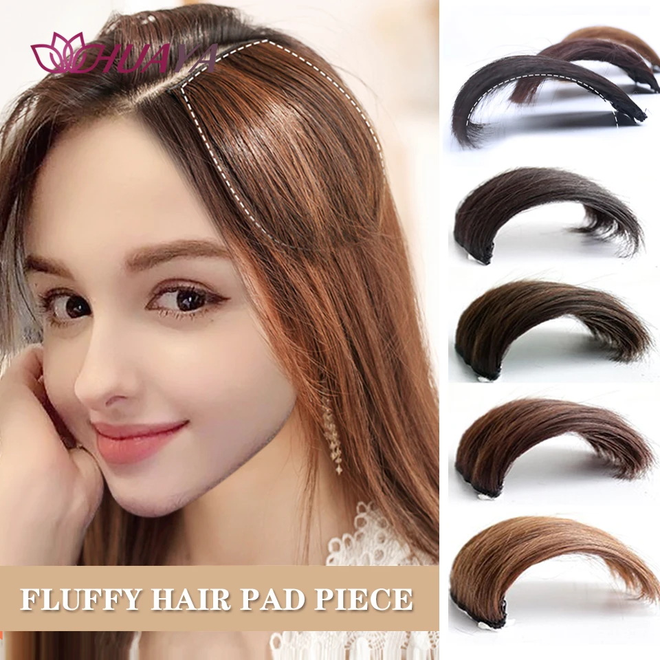 HUAYA Synthetic Straight Pad Hair Piece Top Two Side Invisible  Ivisiblity Thickened Hair Root Pad High Natural Hair Extension