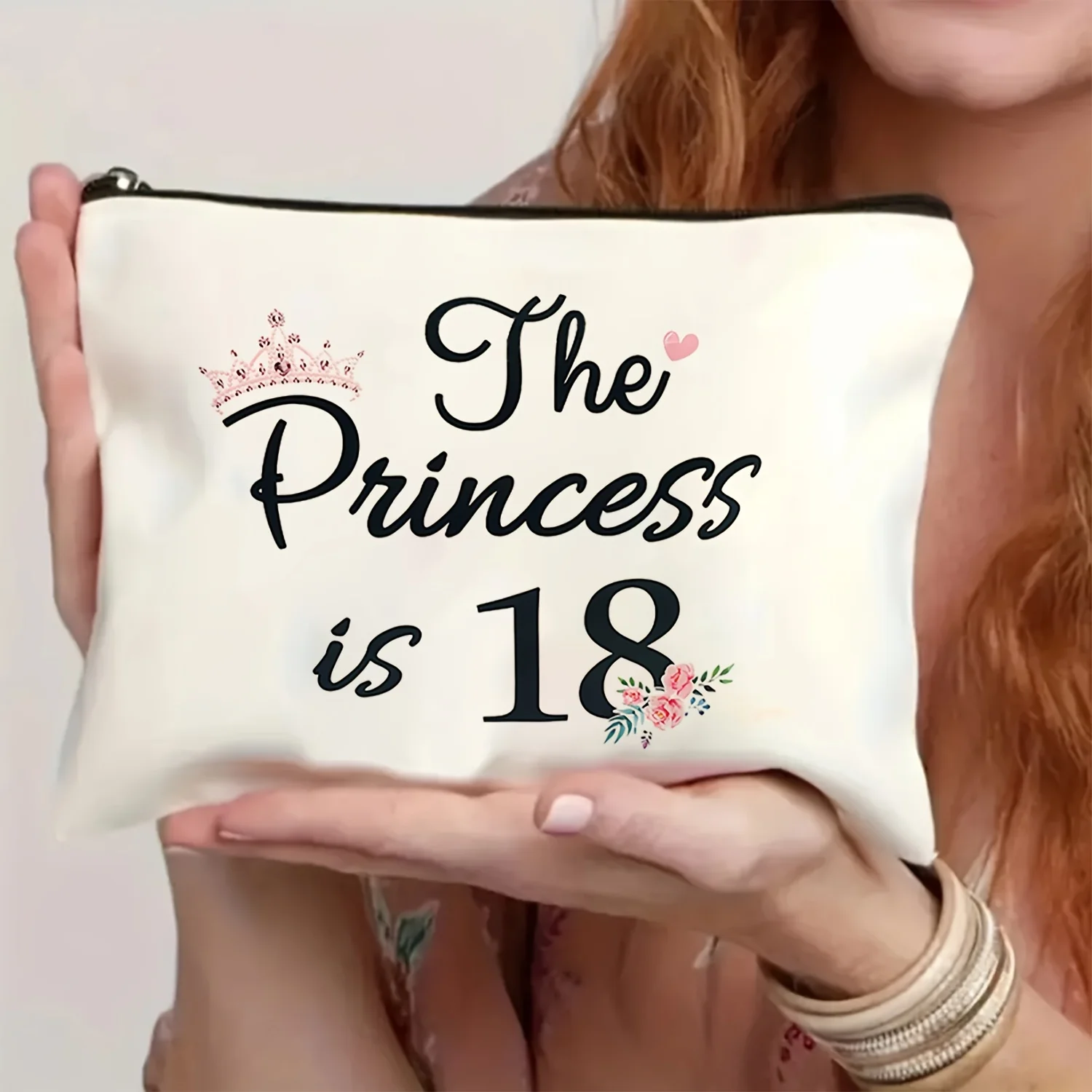 1Pc Princess 18Th Birthday Vintage Design Makeup Bag, 18Th Birthday Gift for Girlfriend/Daughter, Snack Storage Bag, Stationery Storage Bag, Fashionable Toiletry Bag, Canvas Double-Sided Printing, Multifunctional Travel Storage Bag