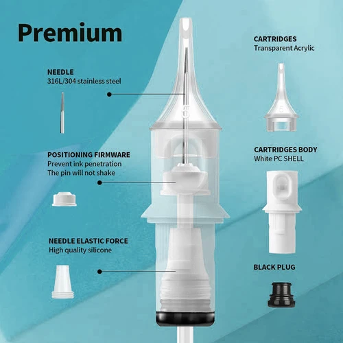 Imagen 2 del producto Agujas de cartucho de tatuaje desechables de 20 piezas, aguja de tatuaje de seguridad esterilizada con revestimiento redondo profesional para máquinas de tatuaje de maquillaje permanente