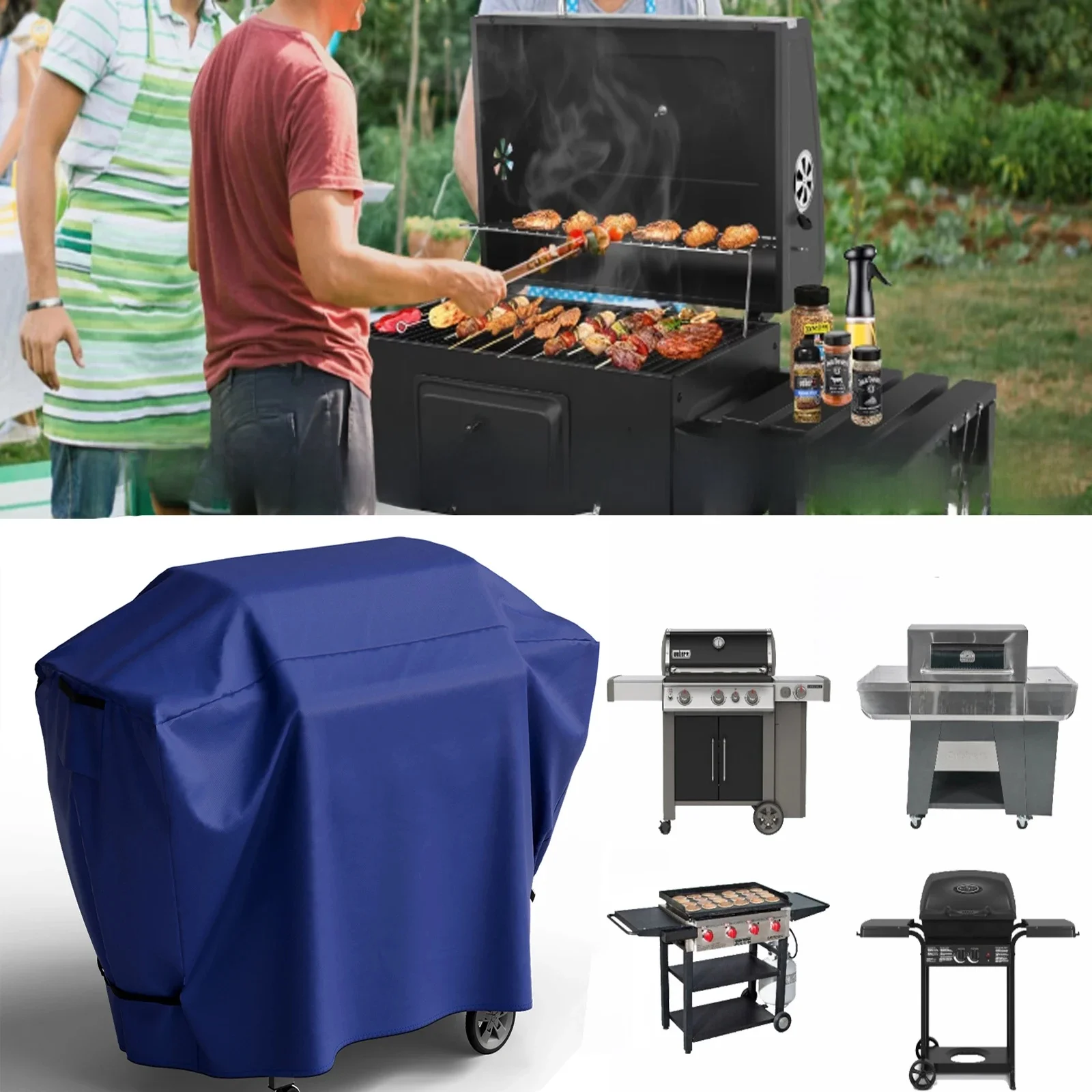 Juste de barbecue pour l'extérieur, anti-poussière, étanche, Rip-Verde, sangles à crochet et boucle, cordon de proximité à ourlet réglable, 420D