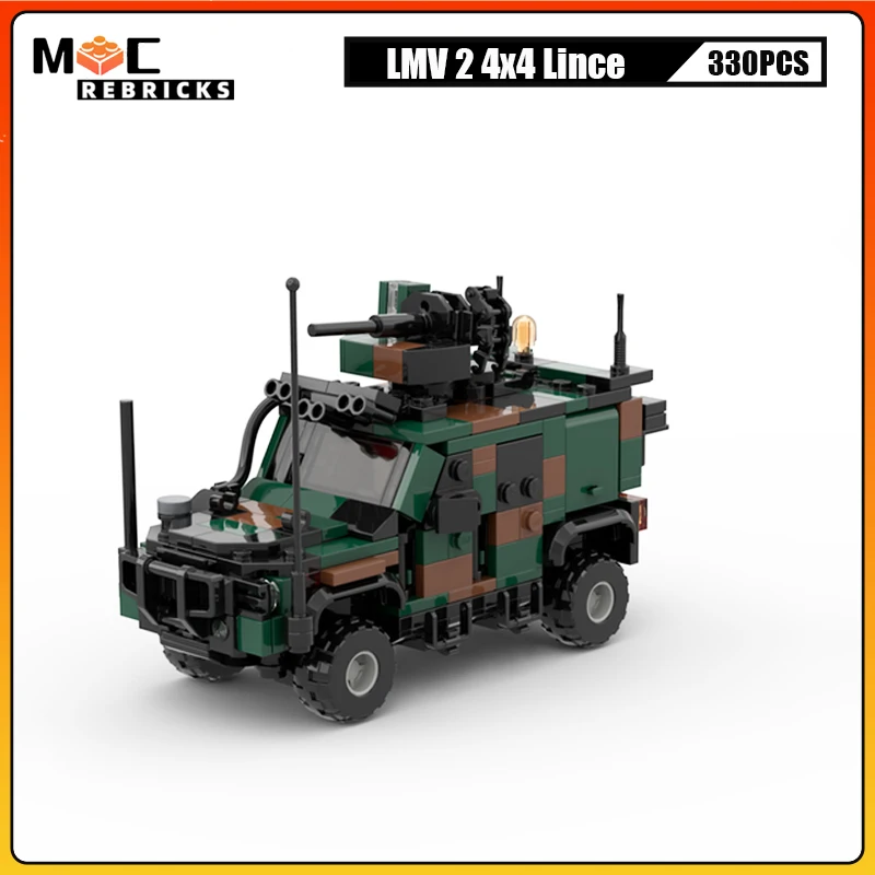 WW2 Military War Italian Army LMV 2 4x4 Lince Light Multirole Vehicles MOC Building Blocks Customized Model Cars Kid Bricks Toys