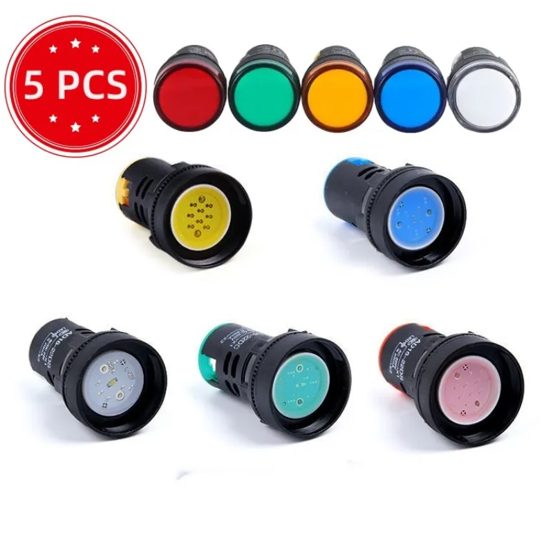 5 PCS Plastic Power Signal Lamp 16mm AD16-22DS Small LED Indicator Light Beads 12V 24V 220V 110v Red White Green Blue And Yellow