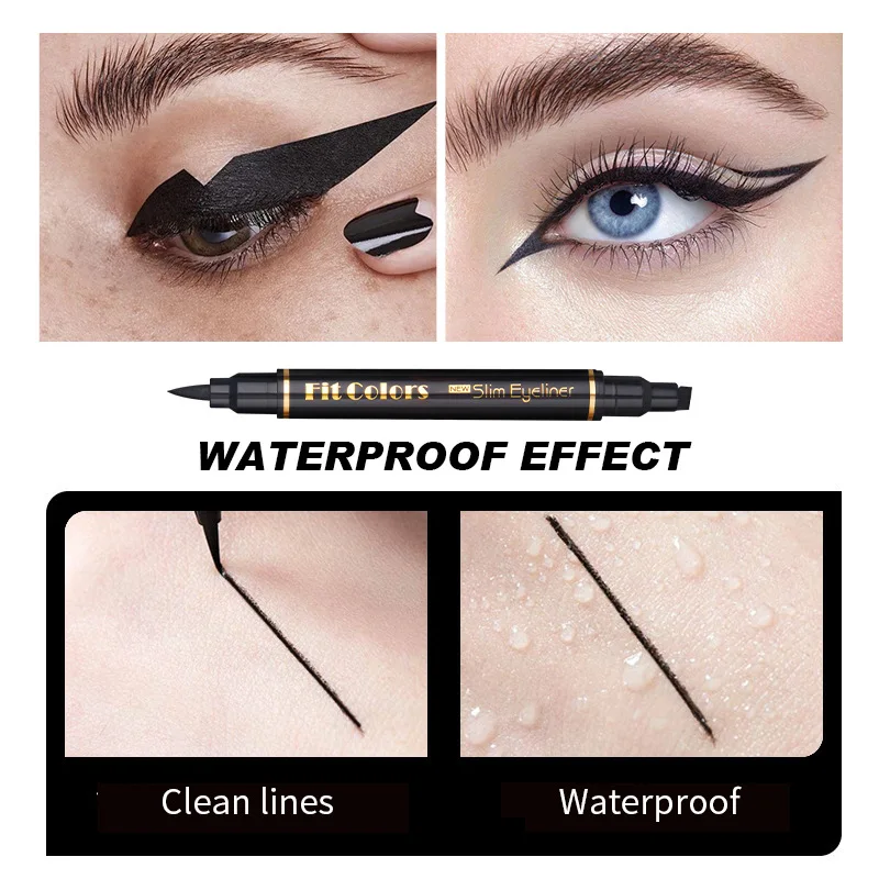 2 In1 Eyeliner Stamp Double-Headed Liquid Eye Liner Pen Waterproof Fast Dry Triangle Seal Eye Liner Long Lasting Eye Makeup Tool