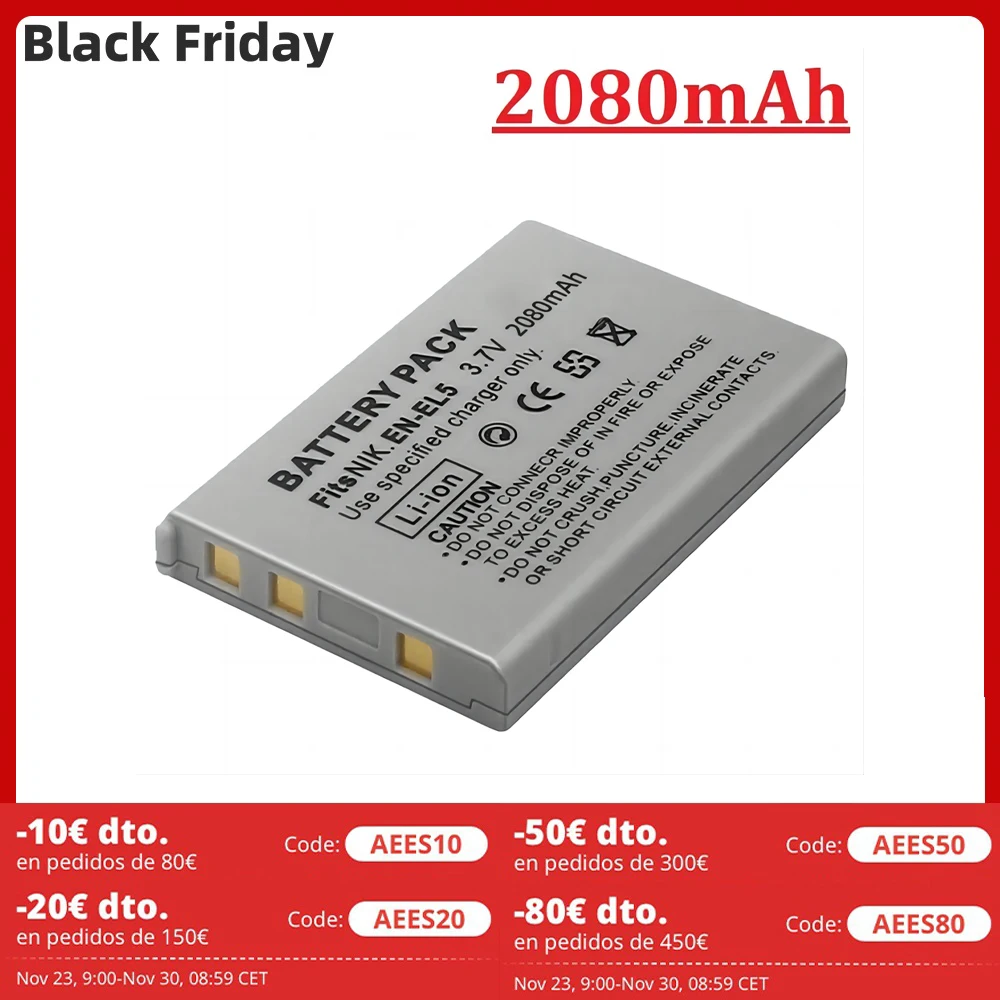 Baterías de 2080mAh EN-EL5 ENEL5 EL5 para Nikon Coolpix P530 P520 P510 P100 P5100 P5100 P5000 P6000 P90 P80 batería de cámara