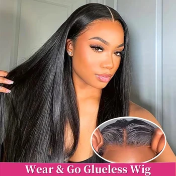 Pelucas de cabello humano prearrancadas sin pegamento listas para usar y ir peluca de cabello humano Frontal de encaje recto 13x6 HD a la venta precorte de liquidación