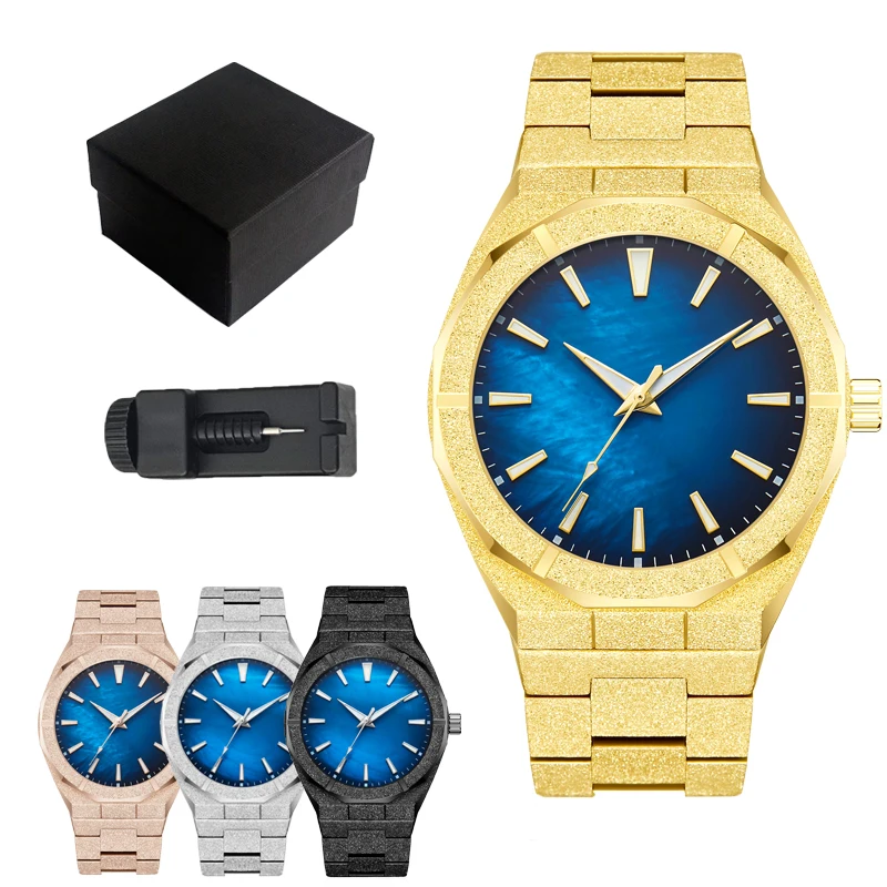 DIFFUL Matte Black Luxury Waterproof Luminous Hands Blue MOP Dial Frosted relogio masculino
