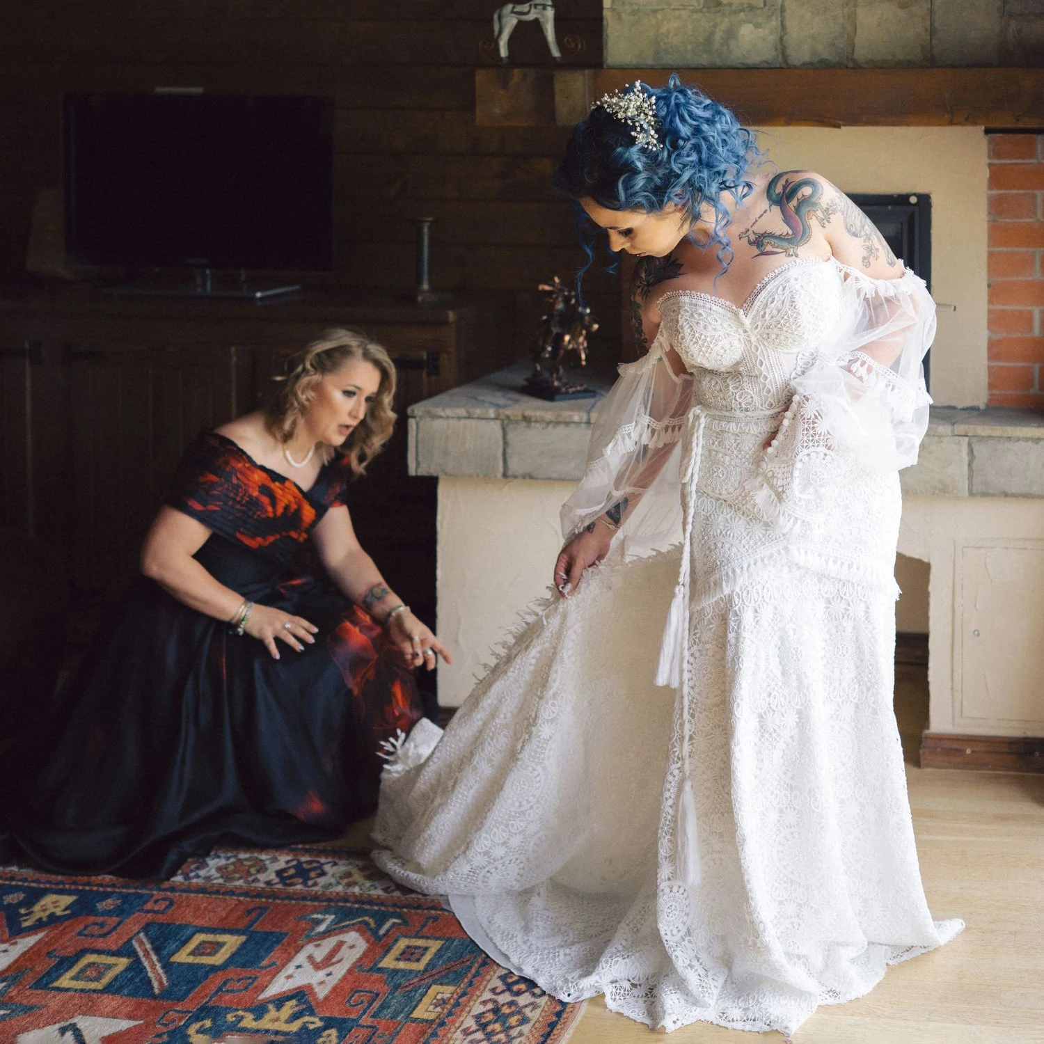Off Shoulder Long Bishop Sleeves Lace Plus Size Wedding Dress Customized Tassels Luxury Sweetheart Zipper Bohemian Bridal Gowns