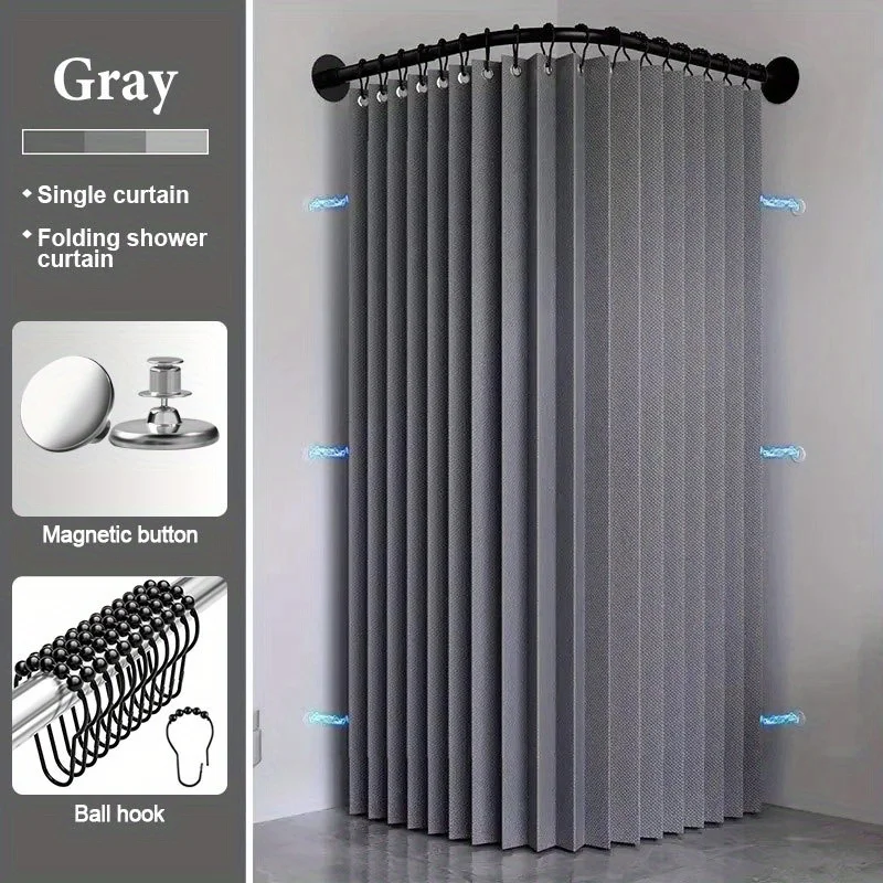 Magnetic Shower Curtain Bathroom Bathtub Liner Dry Wet Separation Modern Stylish Home Apartment Hotel RV Camper