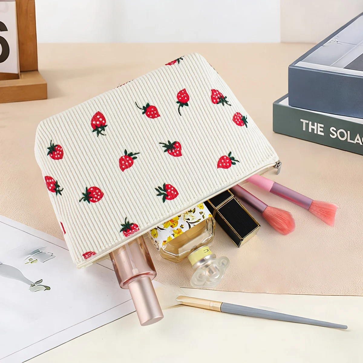 Fashionable Toiletry Bag Made of Corduroy Material with Cute Prints