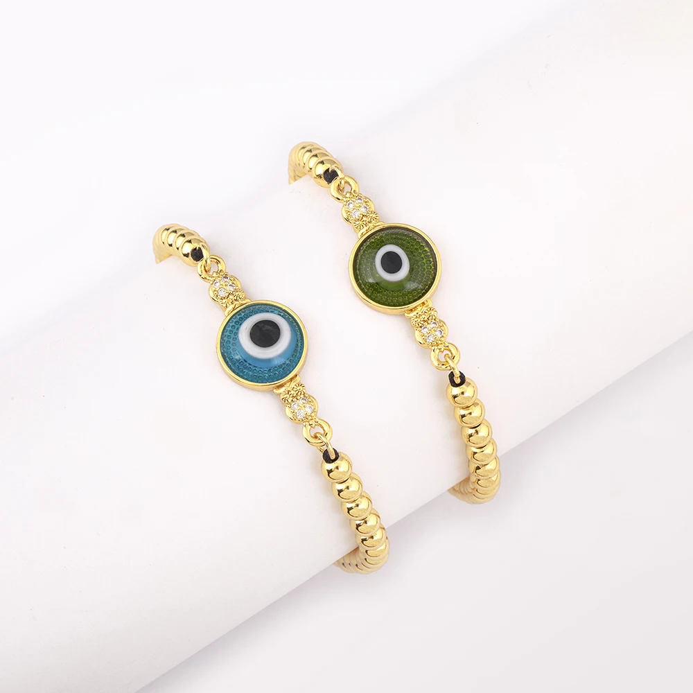 Nidin Classic New Design Round Beads Evil Eye Charm Bracelets Adjustable 6 Colors For Women Daily Party Jewelry Accessories Gift image 3