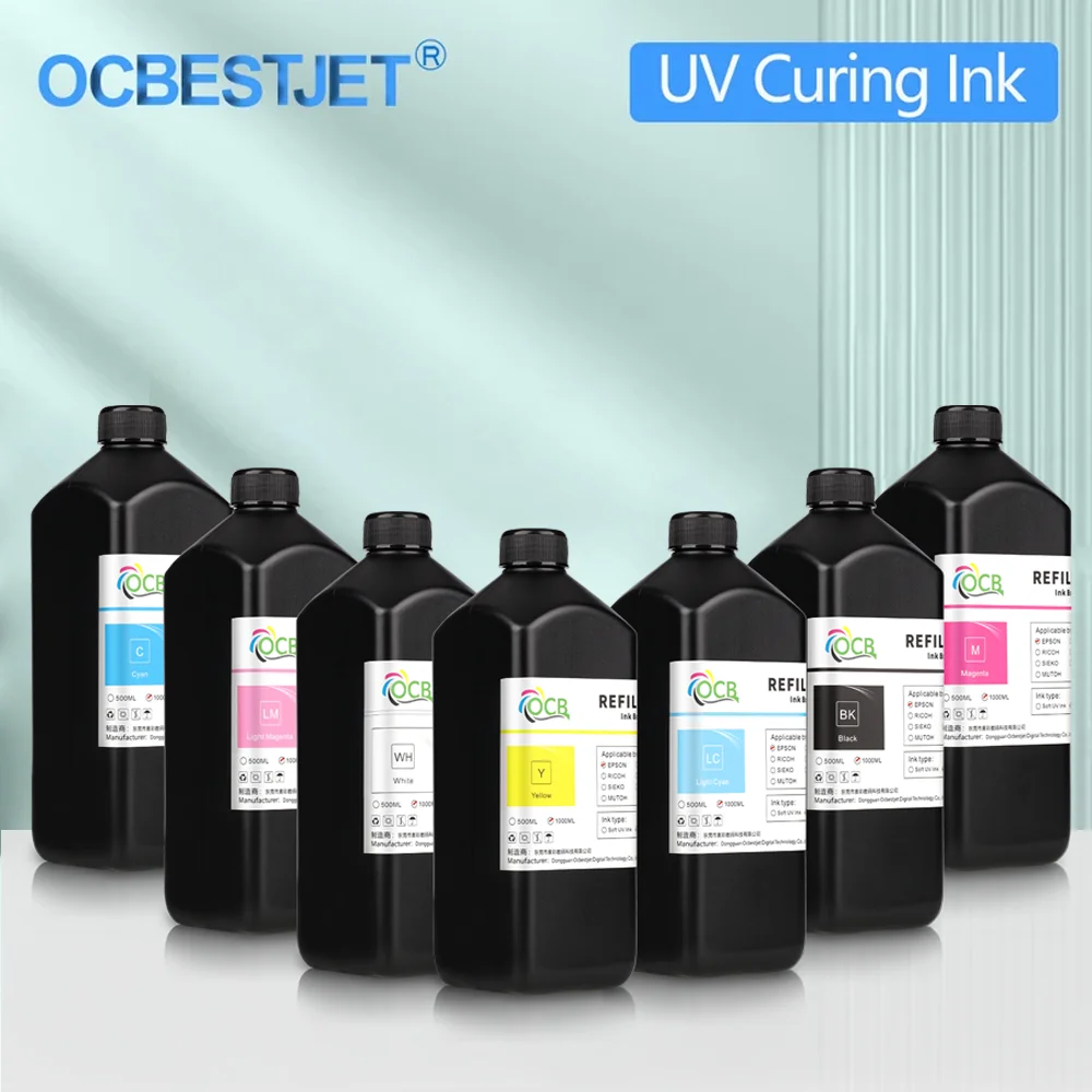 1000ML UV Curing Ink For Epson XP600 TX800 XP-600 TX-800 Printhead  L800 L805 L1800 R290 R300 1390 1400 1430 DX7 DX10 UV Printer