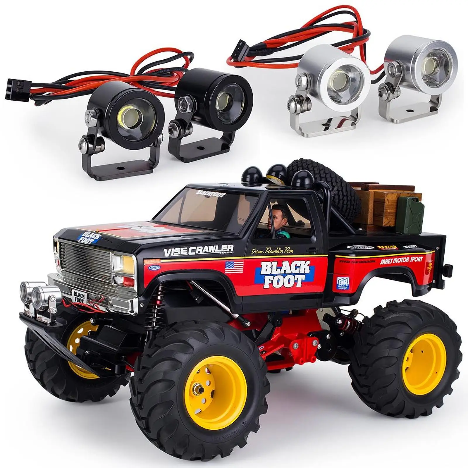 

2Pcs RC Car Lights Bright Headlight Spotlight LED Lights Bumper with Stand Upgrade for 1: 10 RC Trx4 TRX6 SCX10 II 90046 Crawler