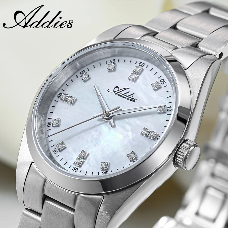 ADDIES AW25909 Watch for Women Luxury Sapphire Crystal Stainless Steel Quartz Wristwatch 50m Waterproof Elegant Ladies Watches