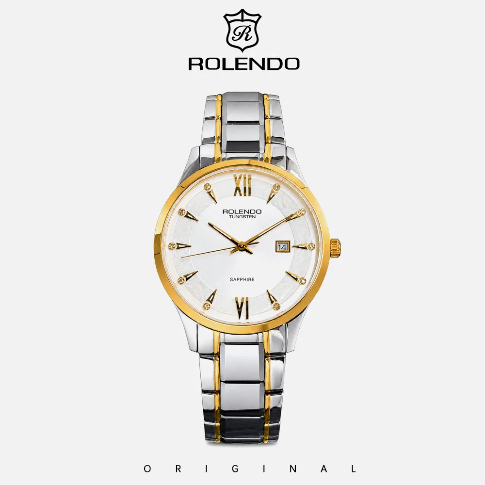 ROLENDO Men's Quartz Watch GM10 Movement 316L Stainless Steel Case Bracelet Luminous Hands Date Window Black Dial Business Wrist