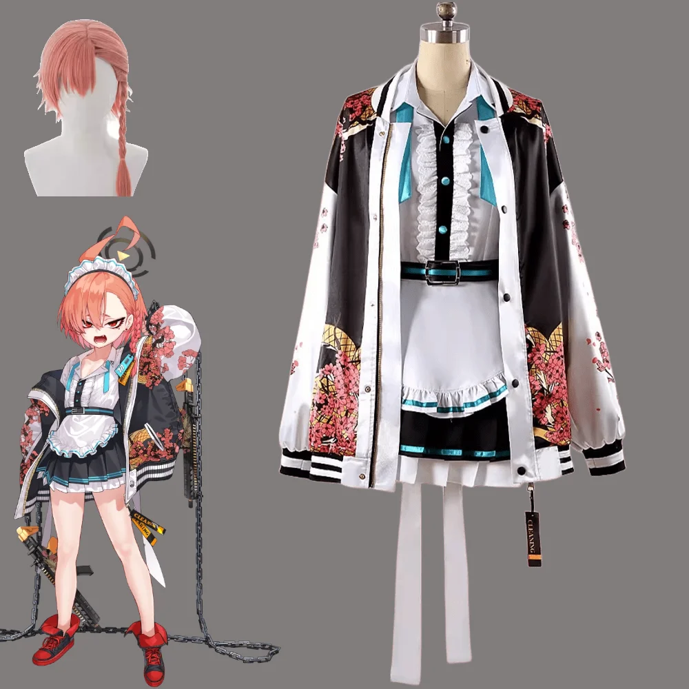 

Mikamo Neru Cosplay Costume, Neru Jacket With Printing, Blue Archive Neru Maid Dress With Wig For Anime Con