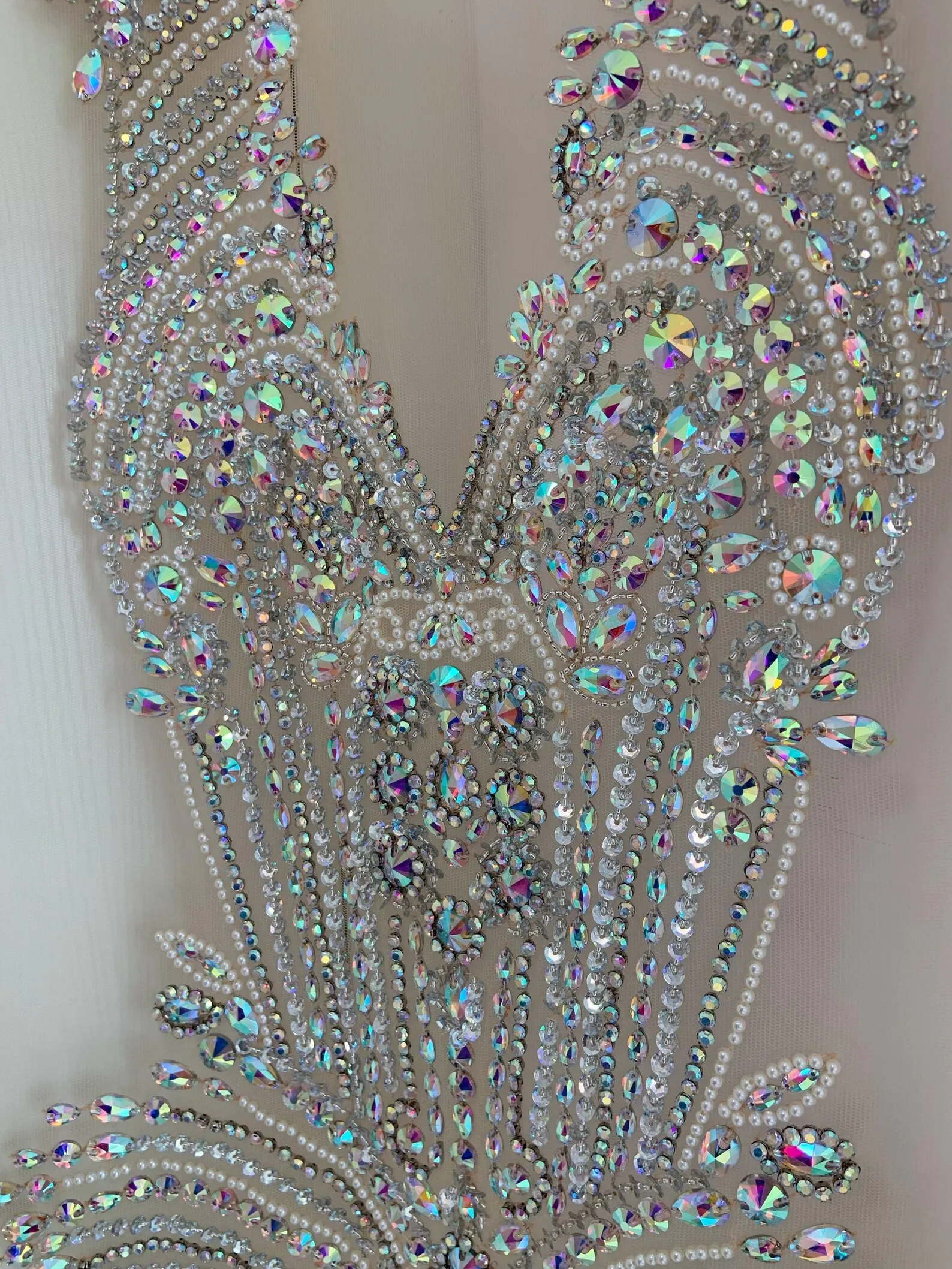 

Silver AB Rhinestone Applique For Dress , Iridescent Rhinestone Patch For Prom Dress, Birthday Dress, Alteration Supplies