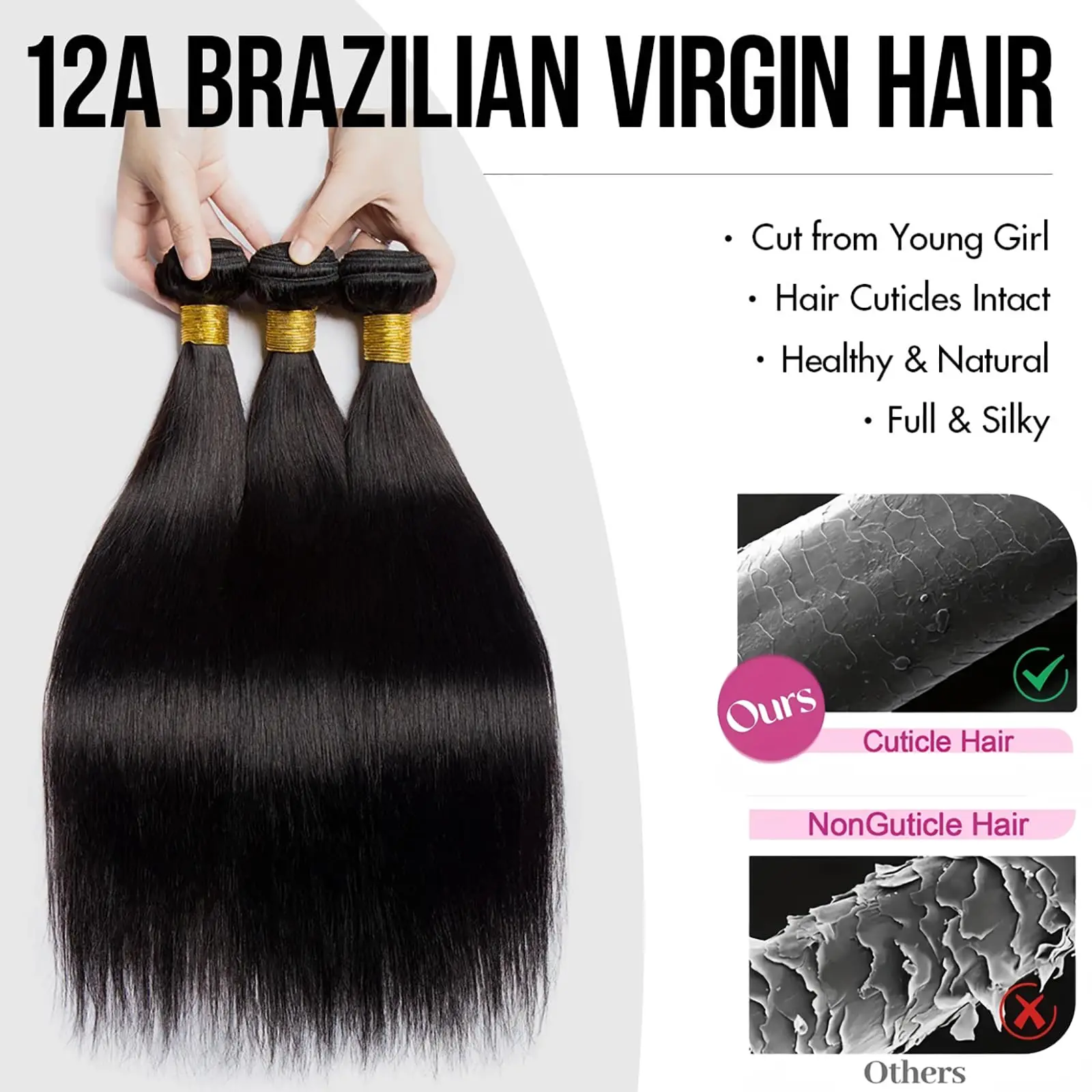 Brazilian Straight Human Hair Bundles with Frontal 100% Virgin Human Hair Weave 3 Bundles with 13x4 Lace Frontal Closure Hair
