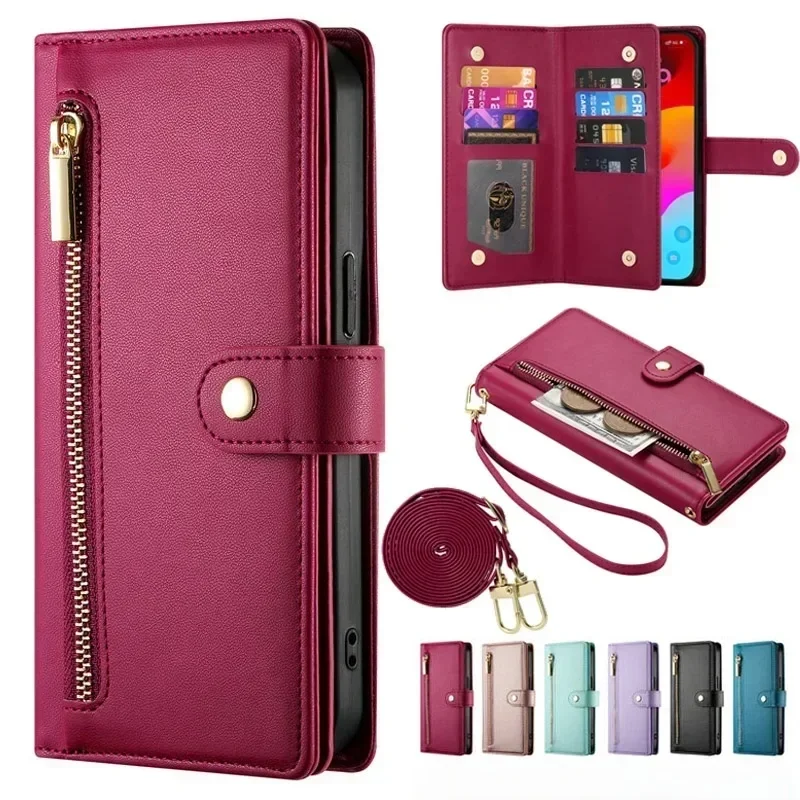 Etui z klapką, portfel na zamek błyskawiczny, futerał książkowy do OPPO Reno 15 FS, Reno 13FS, Reno 14 Pro, Reno 13 F, Reno 12 5G, Reno 11A, Reno 11F, Reno 14FS, Reno 15F, Reno 15FS, skórzane etui — zdjęcie produktu 7