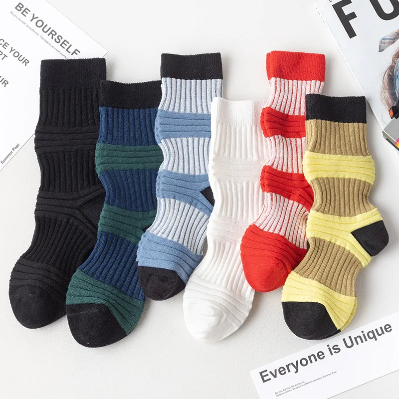 DONGAI 1 Pairs Harajuku Fun Socks Women's Lantern Sock INS Pile Pile Socks Contrast Color Striped Trendy Female Cotton Sox