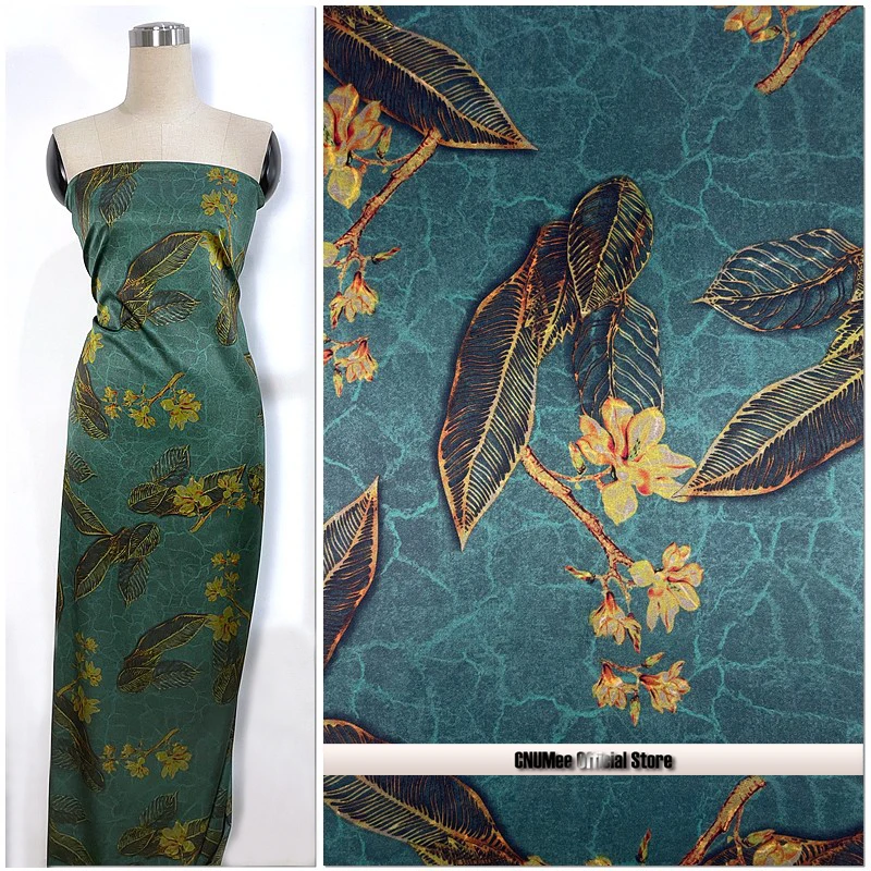 

CNUM SP971 Pure Silk/ Golden Flower, Crazing / Silk Fabric 92% Silk 8% Spandex Stretch/ W:1.16yd Thickness 25momme