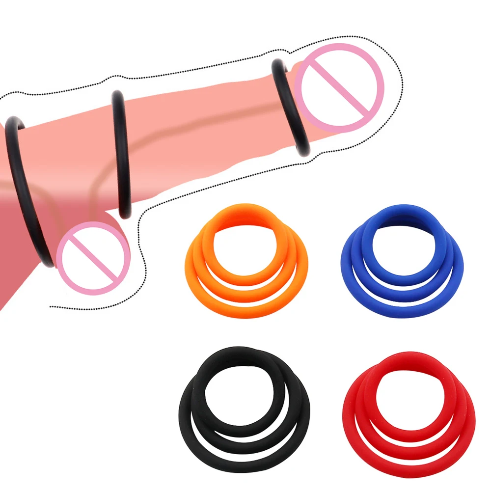 

3 Pieces/Set Penis Ring Sex Toys for Men Delay Ejaculation Scrotal Bondage Extender Cock Rings Elastic Silicone Semen Lock Ring