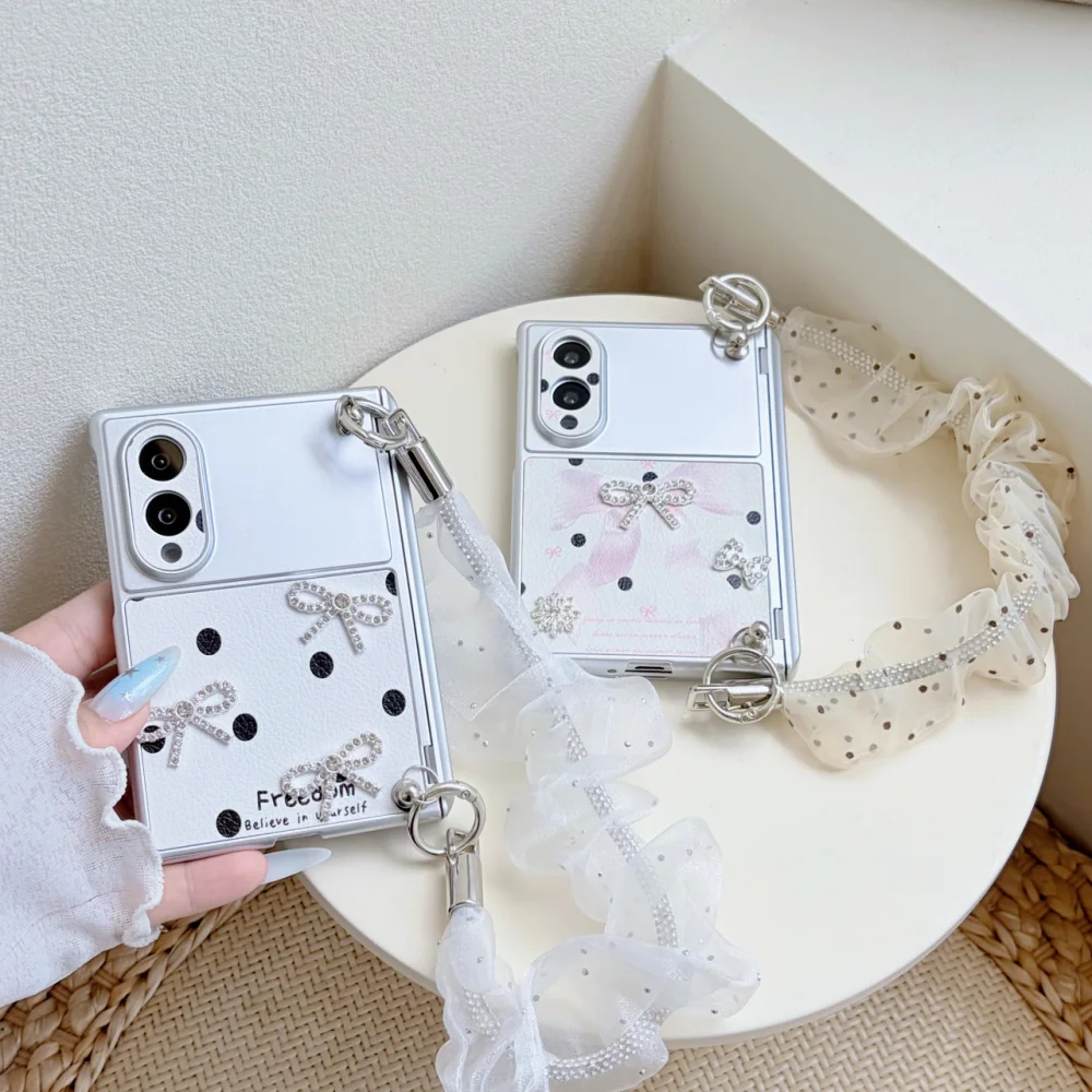 New Fashion Korean Ins 3D Bow Dot Sweet Phone Case for Z Fold 8 Fold 8 Ultra, with Charm, Luxury Anti-fall Protective Cases Cute