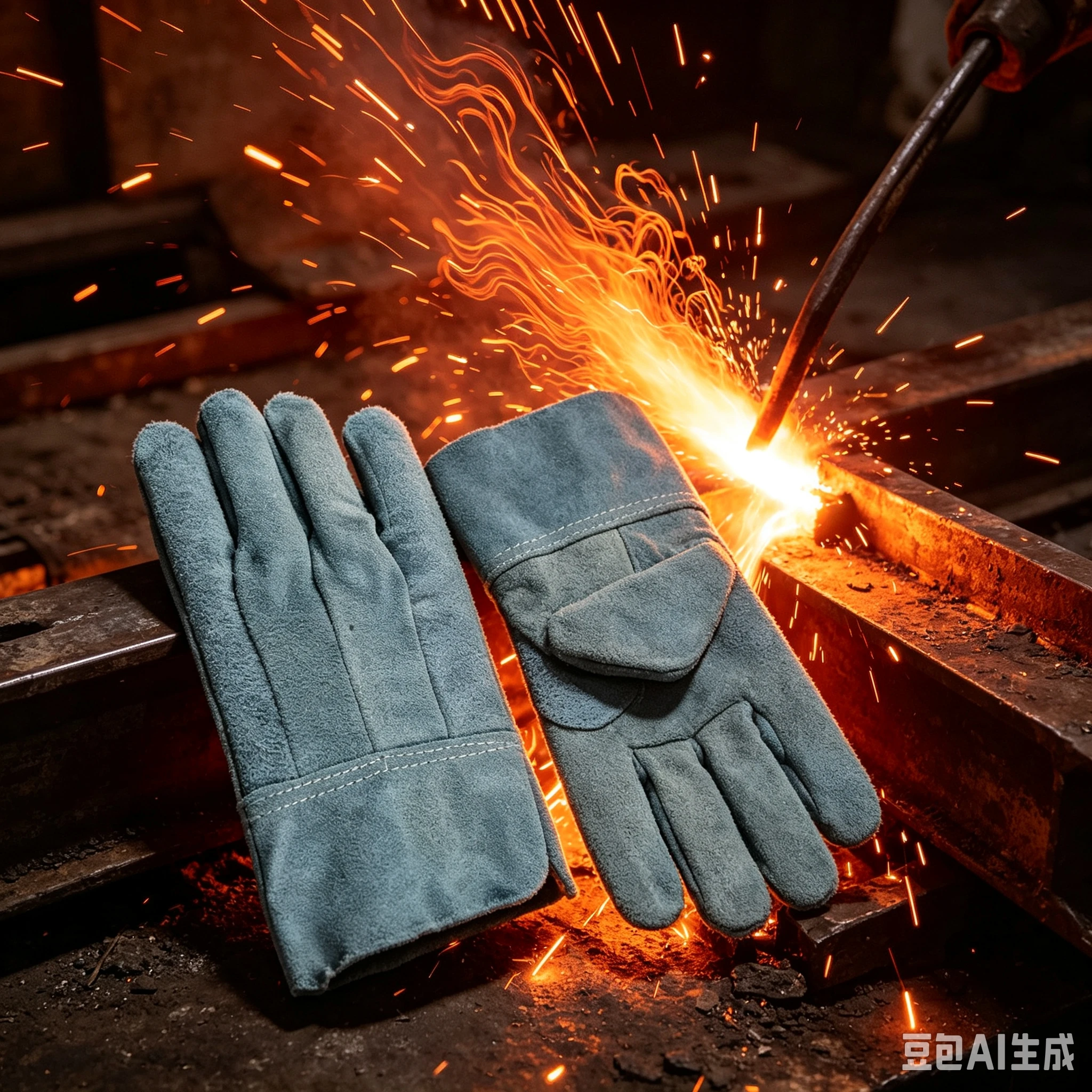Welding Gloves Heat Resistant Cowhide Leather for Welders, Cut and Puncture Resistant Work Safety Gloves XL Three-Seam Flat Mout
