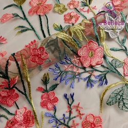La Belleza mixed colors on skin tulle embroidered lace,flwoers lace fabric 47'' width 1 yard can be cut as flower lace trimms