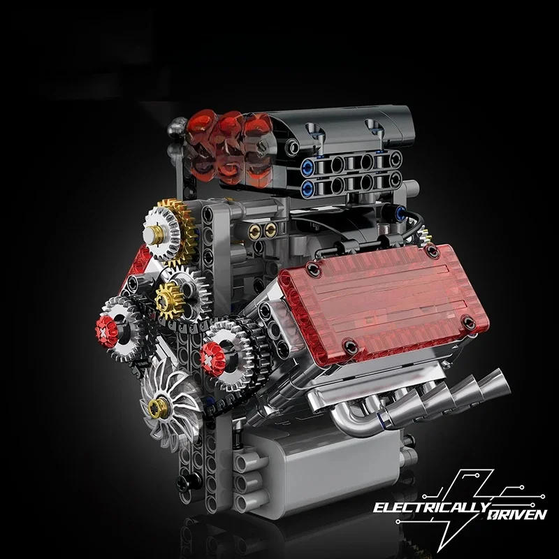 Baksteen V8 Motor Gemotoriseerd Simulatiemodel Elektrisch aandrijving Bouwstenen Technische auto-onderdelen Creatief speelgoed Geschenken Jongens Volwassen - afbeelding 2