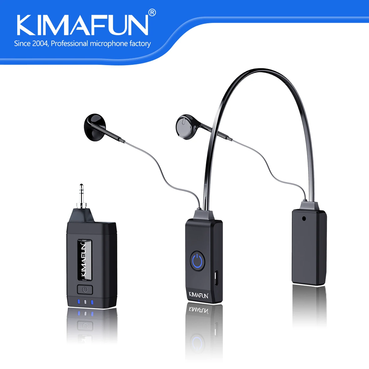 KIMAFUN 2.4G Wireless in Ear Monitor System Transmitter and Receiver Headphones Neckband Stereo Sound for Tik Tok Live Streaming